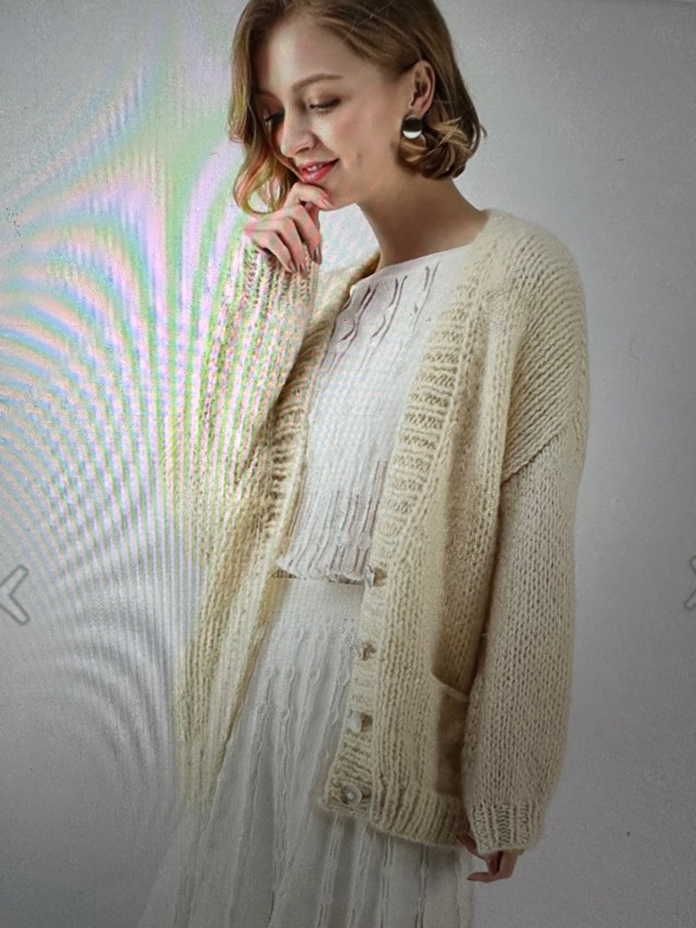 PAUSE FOR THE COZY CHUNKY HAND KNIT CARDIGAN IN CREAM